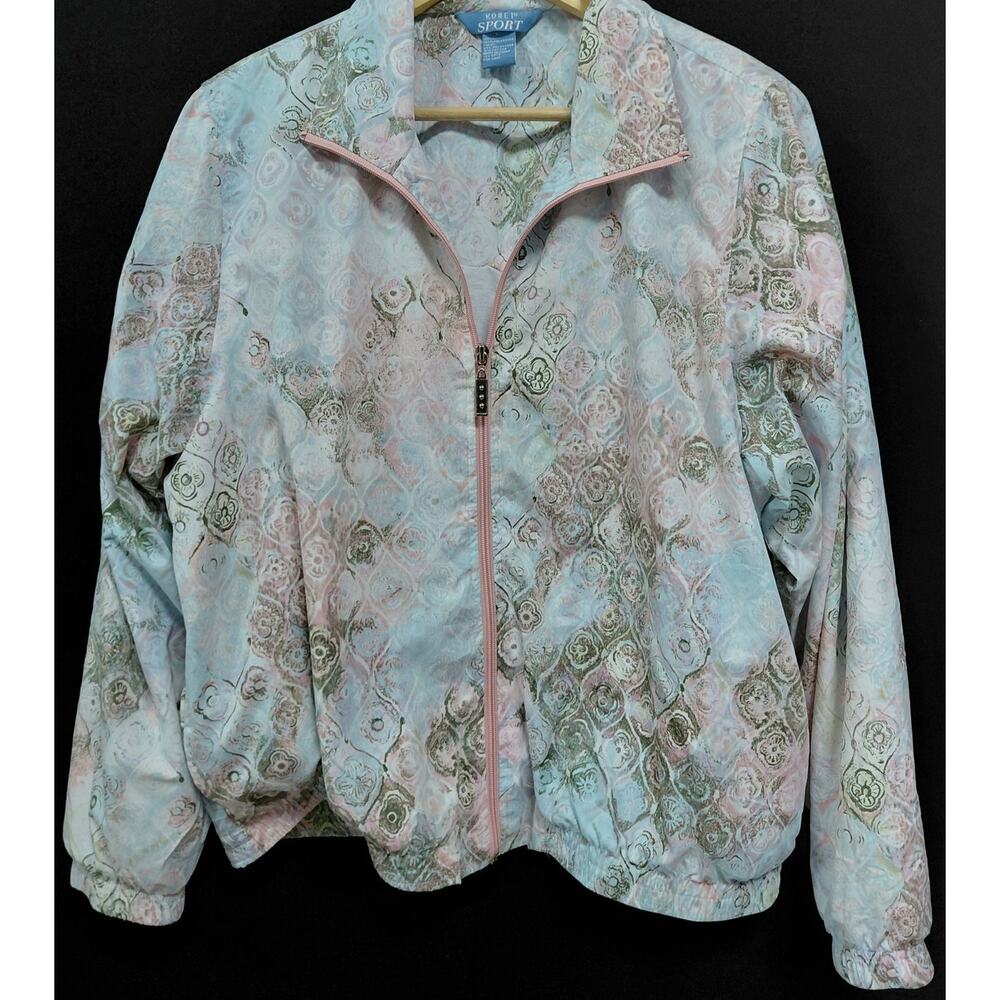 Koret Sport Floral Zip Jacket Blue Polyester Long Sleeve Women Size L